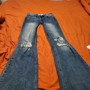 Indigo Rein Flare Jeans in Distressed Blue